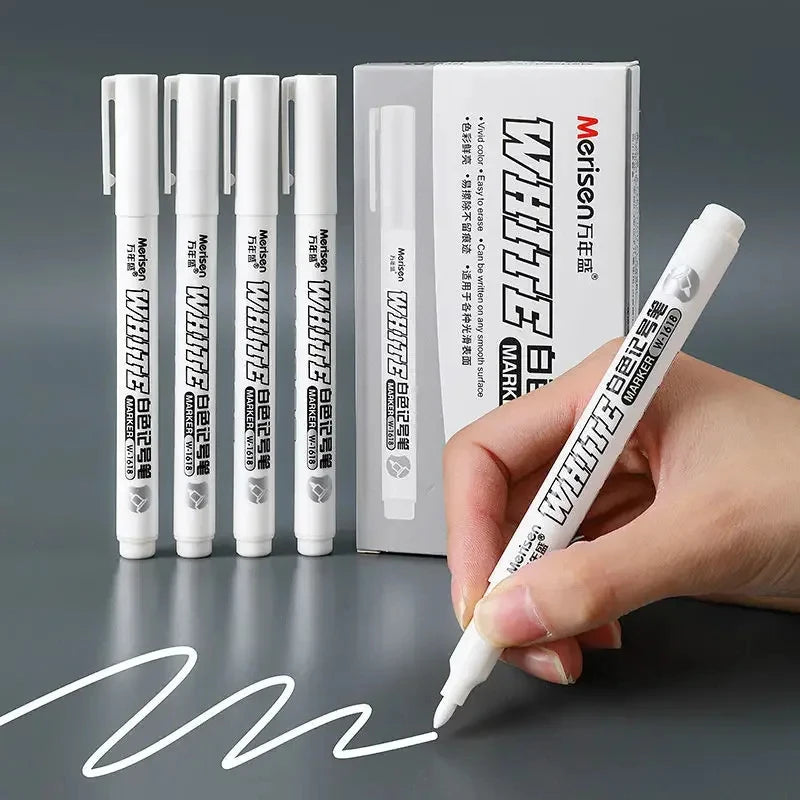 Waterproof White Paint Markers, 2mm Bold Tip White Marker Pens for DIY Graffiti, Student Writing & Drawing Stationery, Multiple