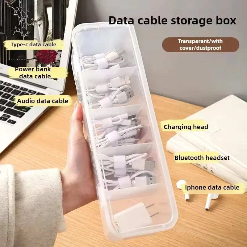 Transparent Data Cable Organizer Case Classification Dustproof Card Organizer with Lid Clutter Collection Box for Office Home