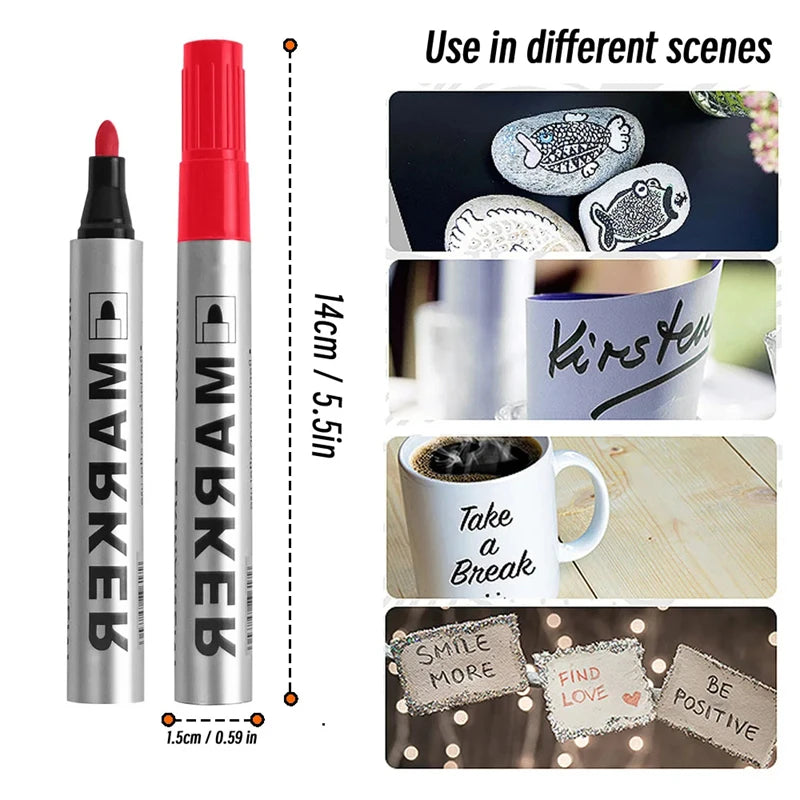 Waterproof Permanent Paint Marker, Quick Drying Oily Black Signature Pen, Multipurpose Marker for Tire Marking, Stationery