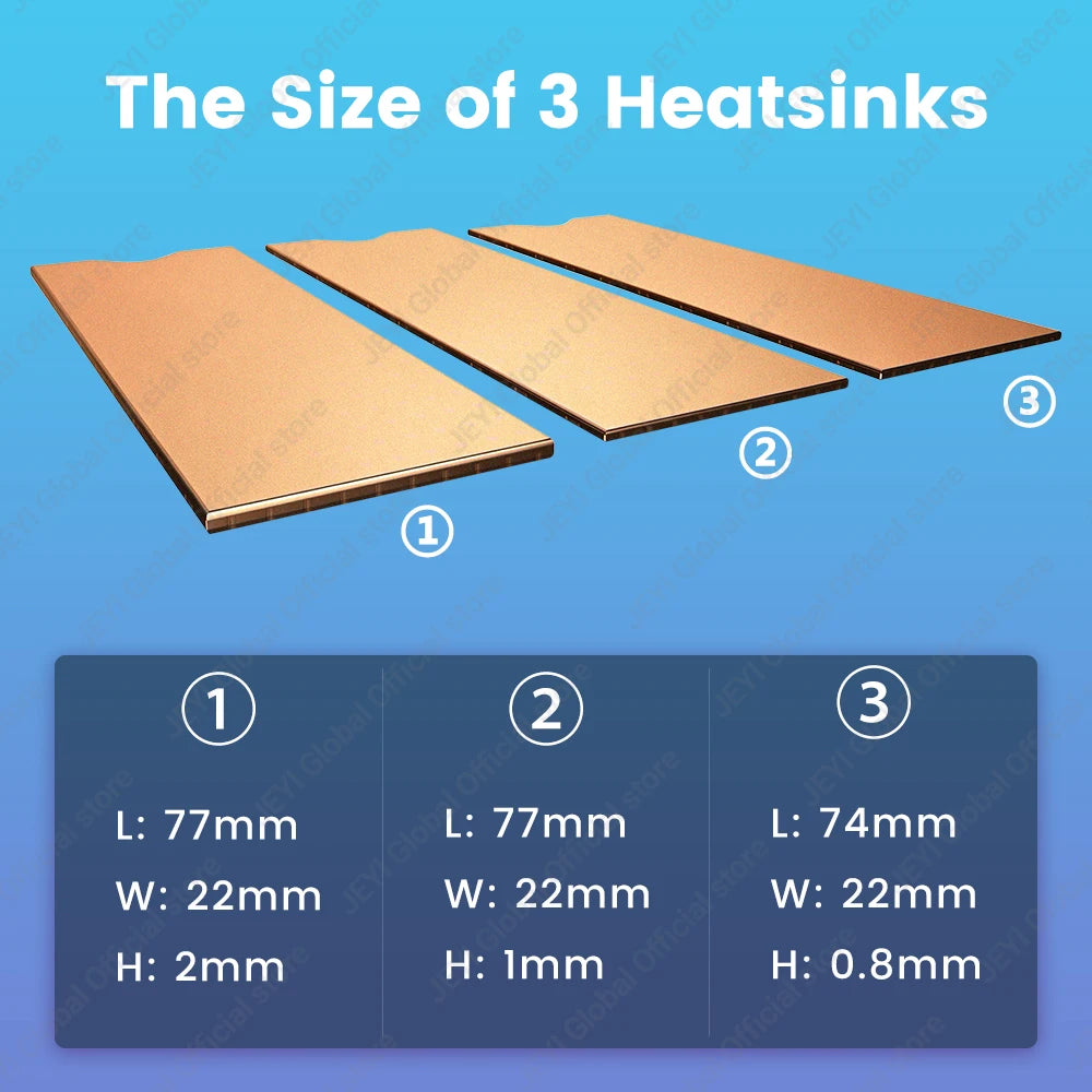 Clearance_JEYI Copper M.2 HeatSink, 3pcs 2280 SSD Copper Cooler Solid State Disk Radiator with Thermal Silicone Pad for Laptop D