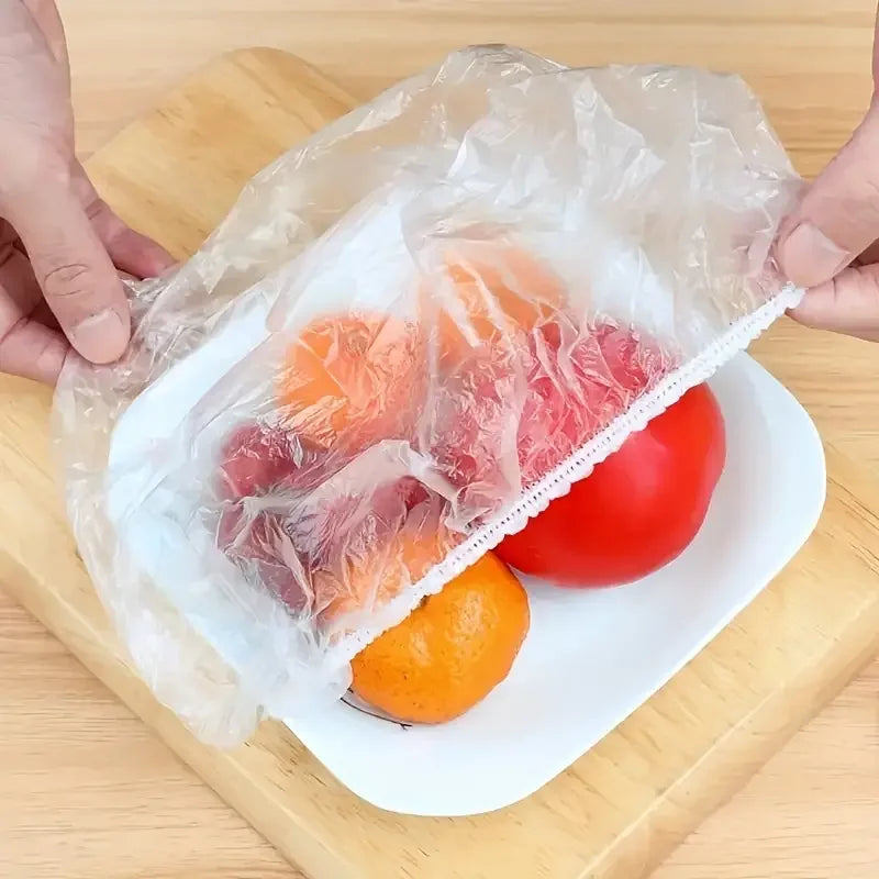 100pcs Disposable Food Cover Saran Wrap Bowel Cover Food Grade Fresh-keeping Plastic Bag Kitchen Storage Accessories