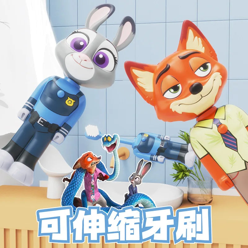 Cartoon Zootopia 2 Kids Toothbrush Transformable Retractable Soft Bristle Nick Judy Portable Design For Toddlers Oral Care Brush