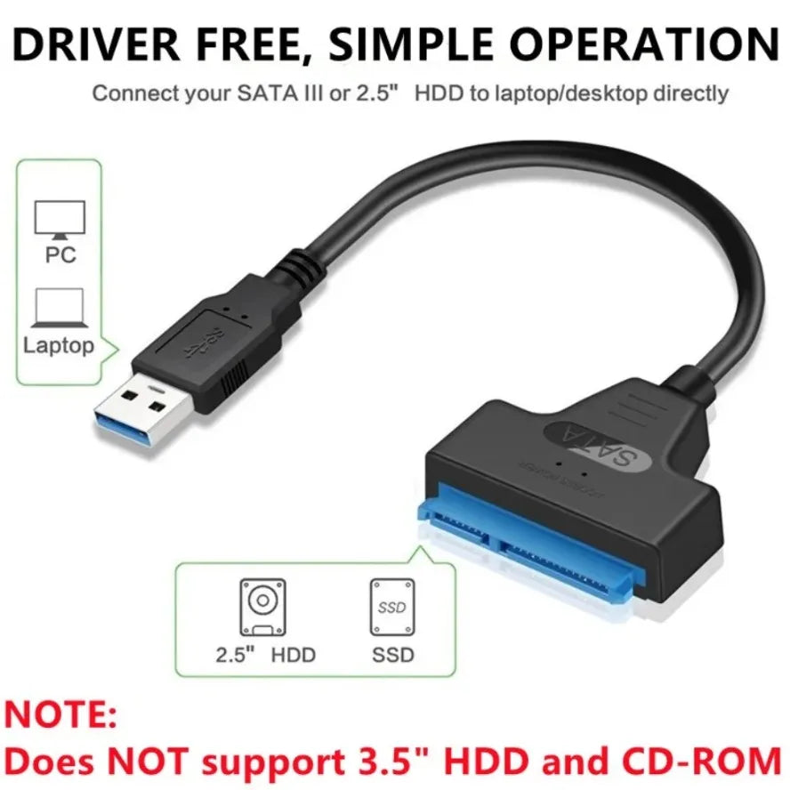 LccKaa SATA To USB 3.0 / 2.0/Type-C Cable for 2.5 Inch External HDD SSD Hard Disk Drive SATA 3 22 Pin Adapter USB SATA Converter