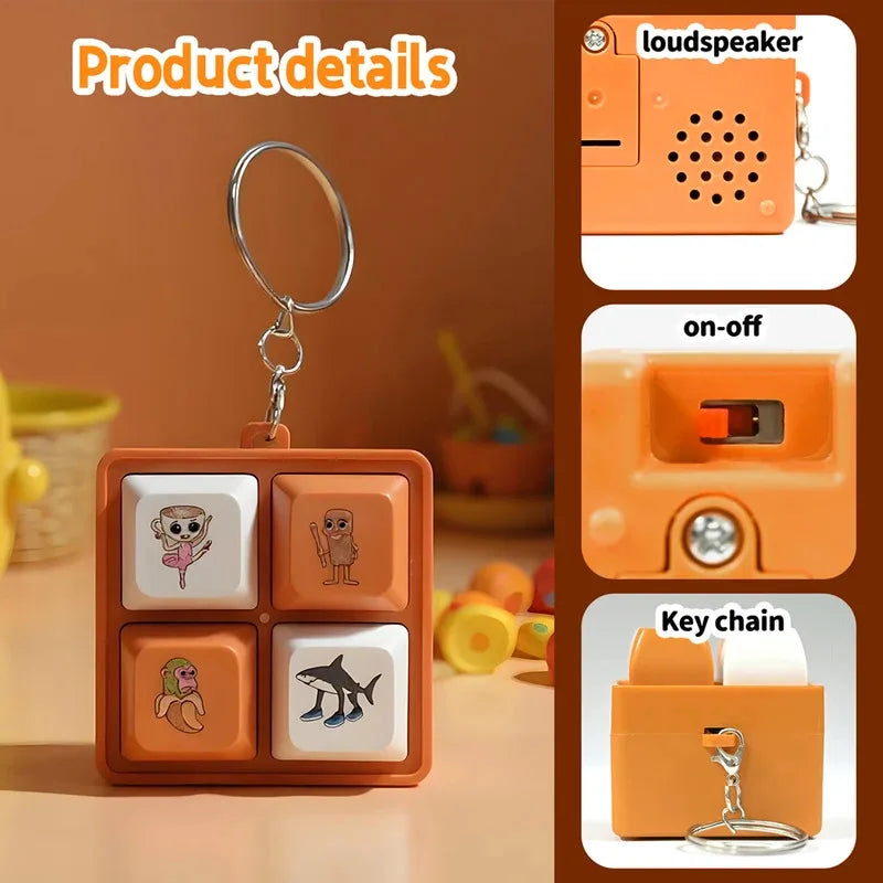 Viral Wooden Stickman Keychain, 4-Button Clicker Meme Toy with Pendant, Trendy Anime & Brainrot Decor Gift for Teens & Adults