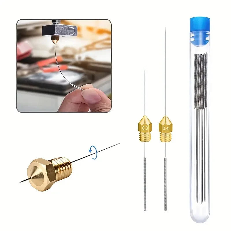 3D Printer Nozzle Cleaning Kit 0.2/0.25/0.3/0.35/0.4mm Stainless Steel Nozzle Cleaning Needles Cleaner For Car Wiper Gas Stoves