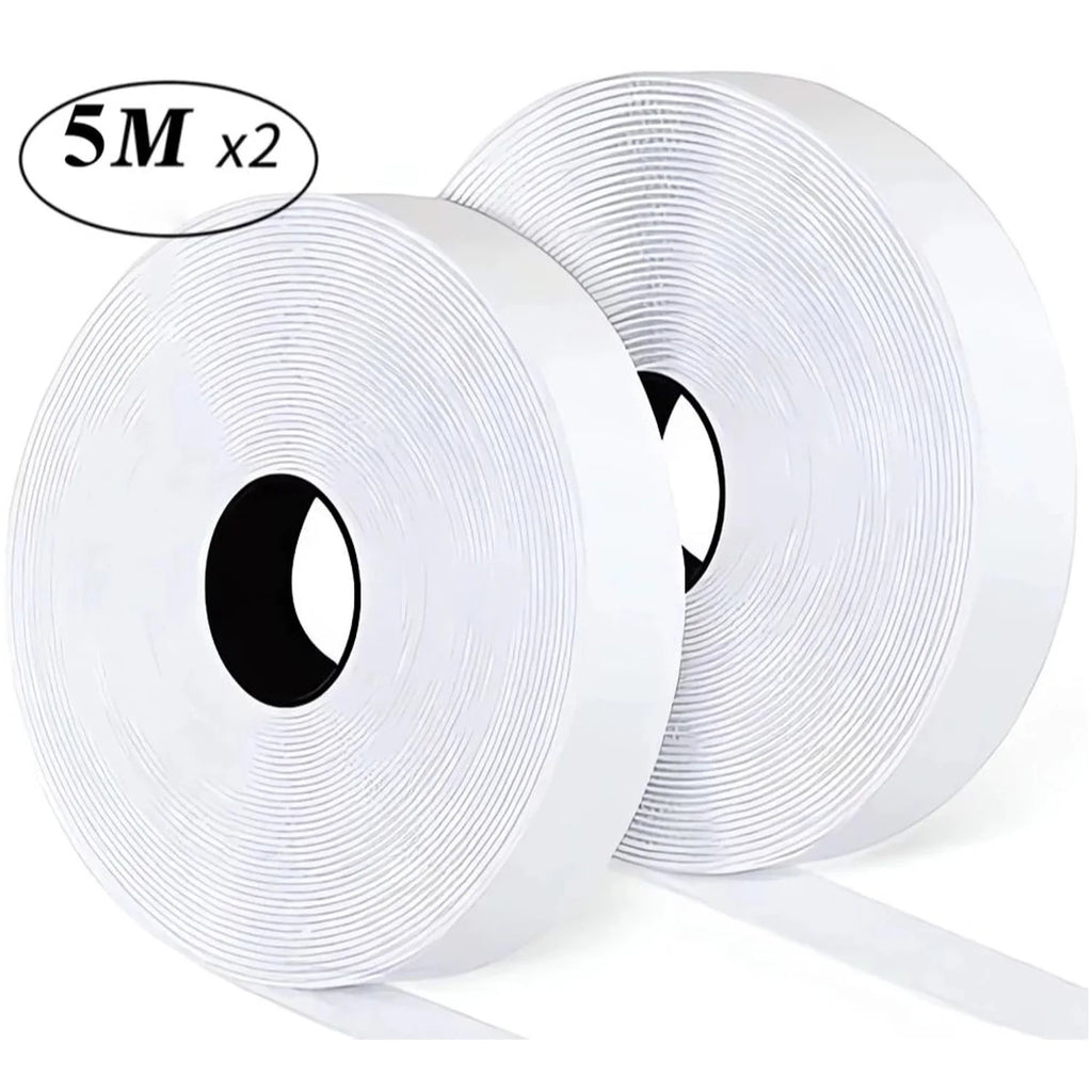 1/2/5M 20-50mm White Strong Self Adhesive Fastener Hook and Loop Strips with Glue Double-Side Mounting Tapes for DIY Craft