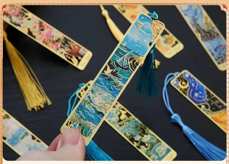 1-6-12 Pcs Creative Metal Book Mark Vintage Oil Painting Bookmark Office School Supplies Funny Gift Stationery Items