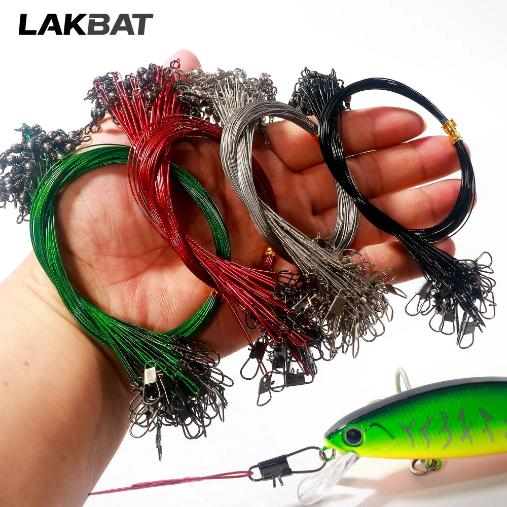 Lakbat 20Pcs Steel Wire Leader Anti Bite Fishing Line Leash Swivel Snap Connector Pesca Sea Fishing Tackle Accessories