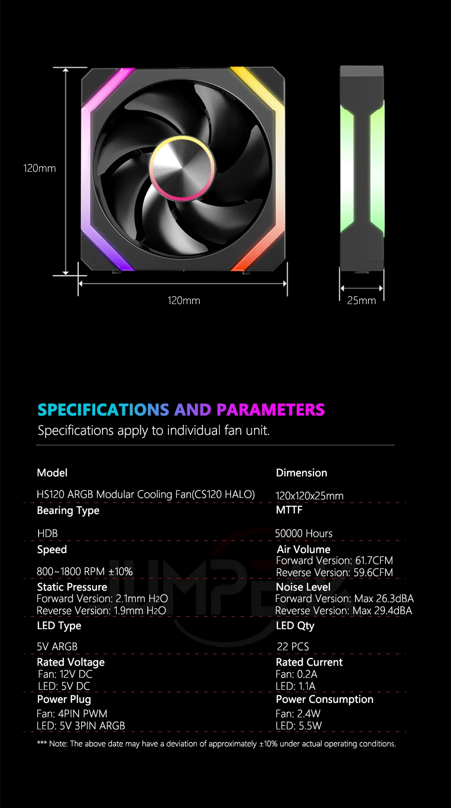 JUMPEAK HS120 Halo ARGB Cooling Fan 360mm 240mm Modular Stackable Splicing 120mm RGB Fans Kit For Gaming PC Case Water Cooler
