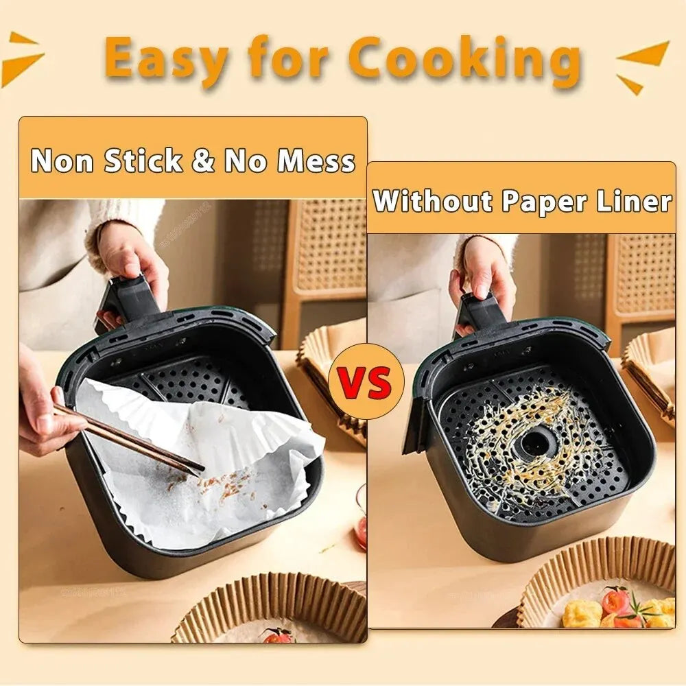 🍟 Papel Desechable Antiadherente para Freidora de Aire | 🧁 Moldes Redondos para Hornear | 🔥 Resistentes a la Grasa | 📦 Paquetes de 50 o 100 Piezas