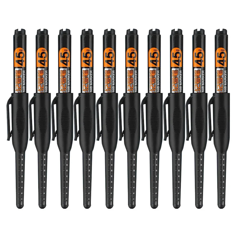 10PCS 45mm Tip Waterproof Long Head Marker Pen Quick-Dry Ink for Woodworking Construction, Deep Hole Non-Toxic Black Red Blue