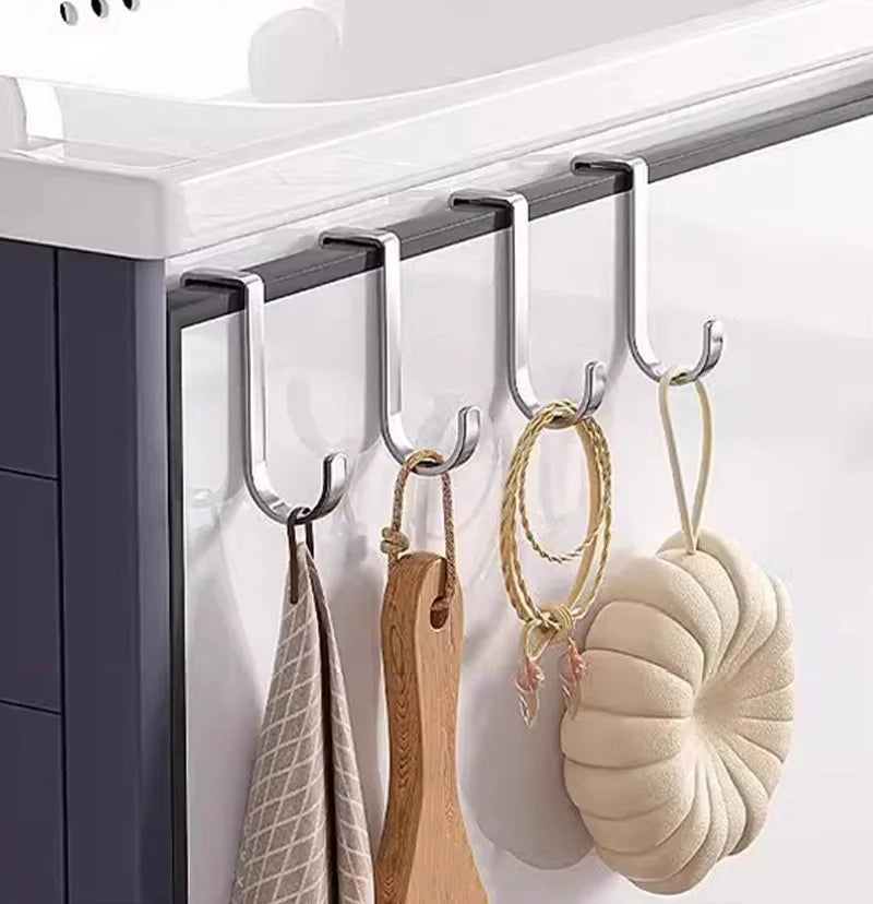 1PC Punch Free S Shape Stainless Steel Door Hook Double Hanger Wall Mount Coat Towel Storage Organizer Hook