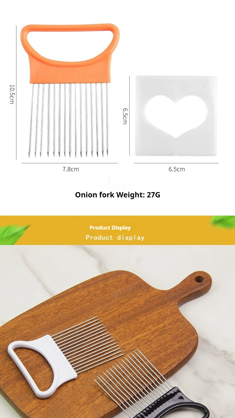 Stainless Steel Onion Cutter Holder Food Slicers Assistant Tomato Onion Slicer Holder Vegetables Cutting Fork Kitchen Gadgets