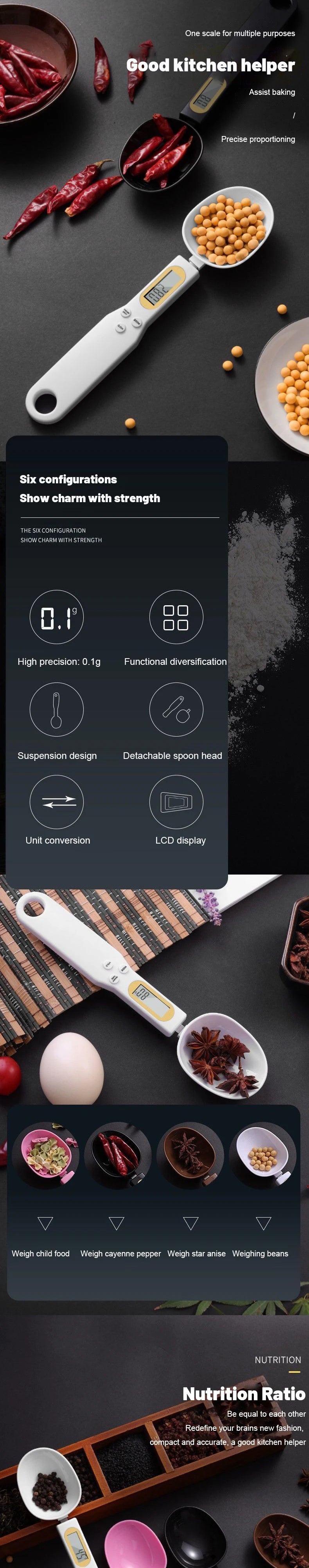 LCD Digital Measurement Adjustable Weighing Spoon Kitchen Scale Electronic Measuring Spoon Coffee Powder Scale Baking Scale