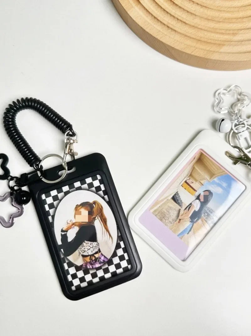 Cute Simple Protective Card Holder with Keychain Colorful Star Retractable Spring Lanyard ID Card Photo Postcard Holder Charms