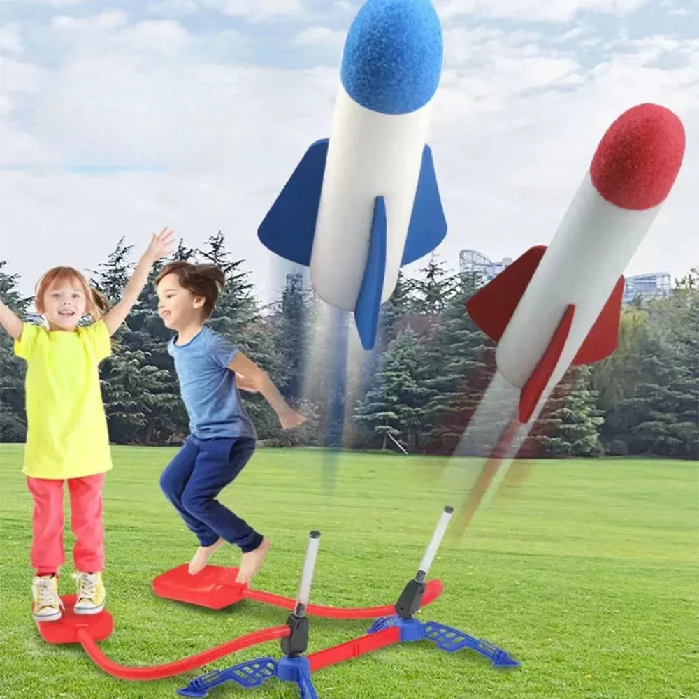 Kids Outdoor Rocket Foot Pump Outdoor Air Pressing Soaring Rocket Suit Jumps Air Powered Rocket Launcher Game Children Toy Gifts