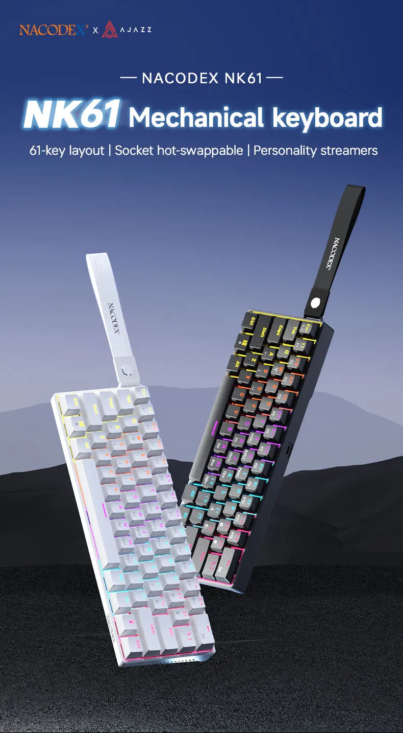 AJAZZ NK61 Wired Mechanical Gaming Keyboard, Supports Full-Key Hot-Swapping, Suitable for Both Office Work and Gaming