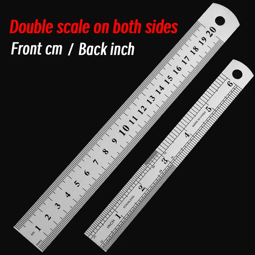 10Pcs Stainless Steel Straight Ruler, 15-30cm Double Sided Metric Scale, Precision Metal Measuring Tool for Engineering Drawing