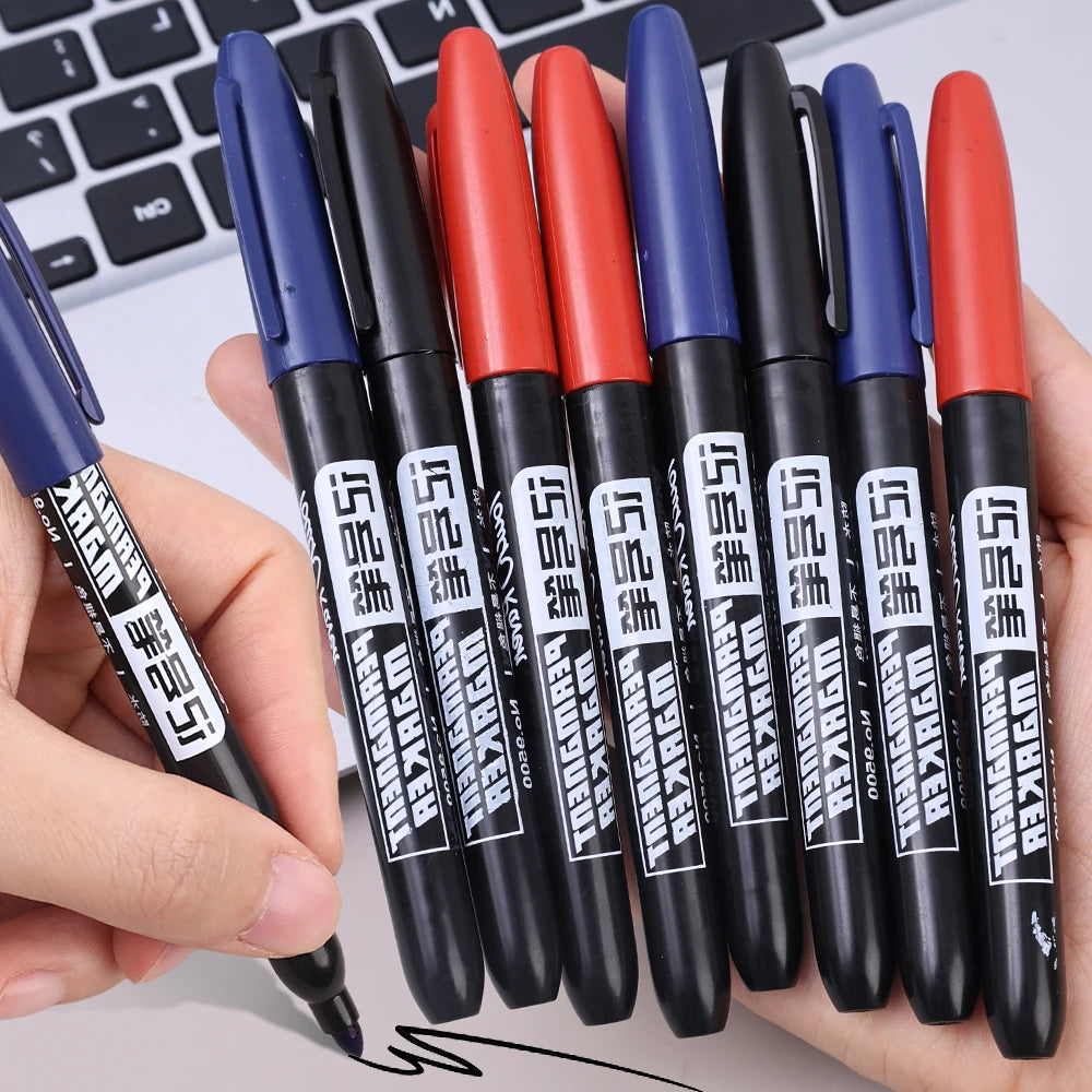 Permanent Marker Pen Drawing Markers Black Blue Red Waterproof Ink Sketch Pens Stationery Art School Supplies For Glass Metal
