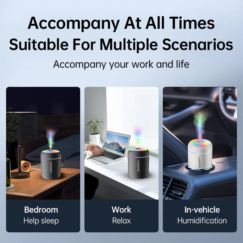 Mini Humidificador de Aire USB de 180 ml con Difusor de Aromas, Luces LED y Nebulización para Auto, Hogar y Dormitorio 🚗🏠🛏️