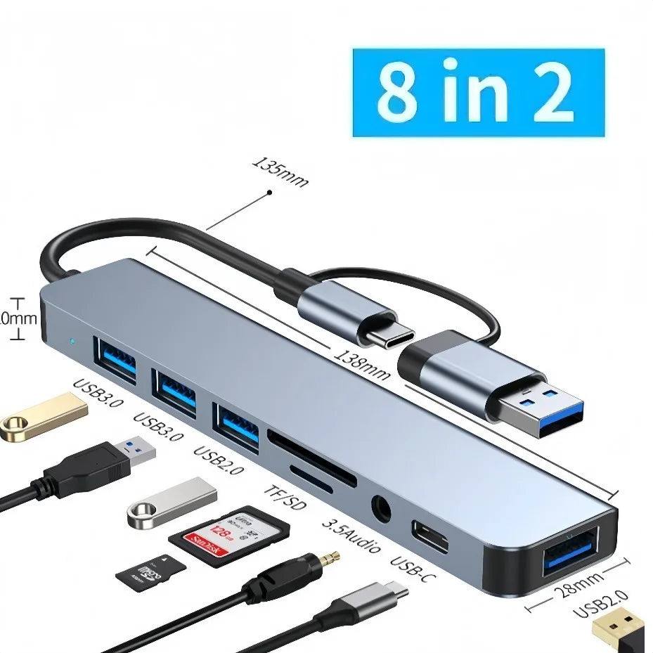 4-Port Multi Branch USB 3.0 Hub USB Hub C-Type Docking Station Adapter OTG C-Type Hub Suitable for PC USB 2.0 Huawei Macbook Pro
