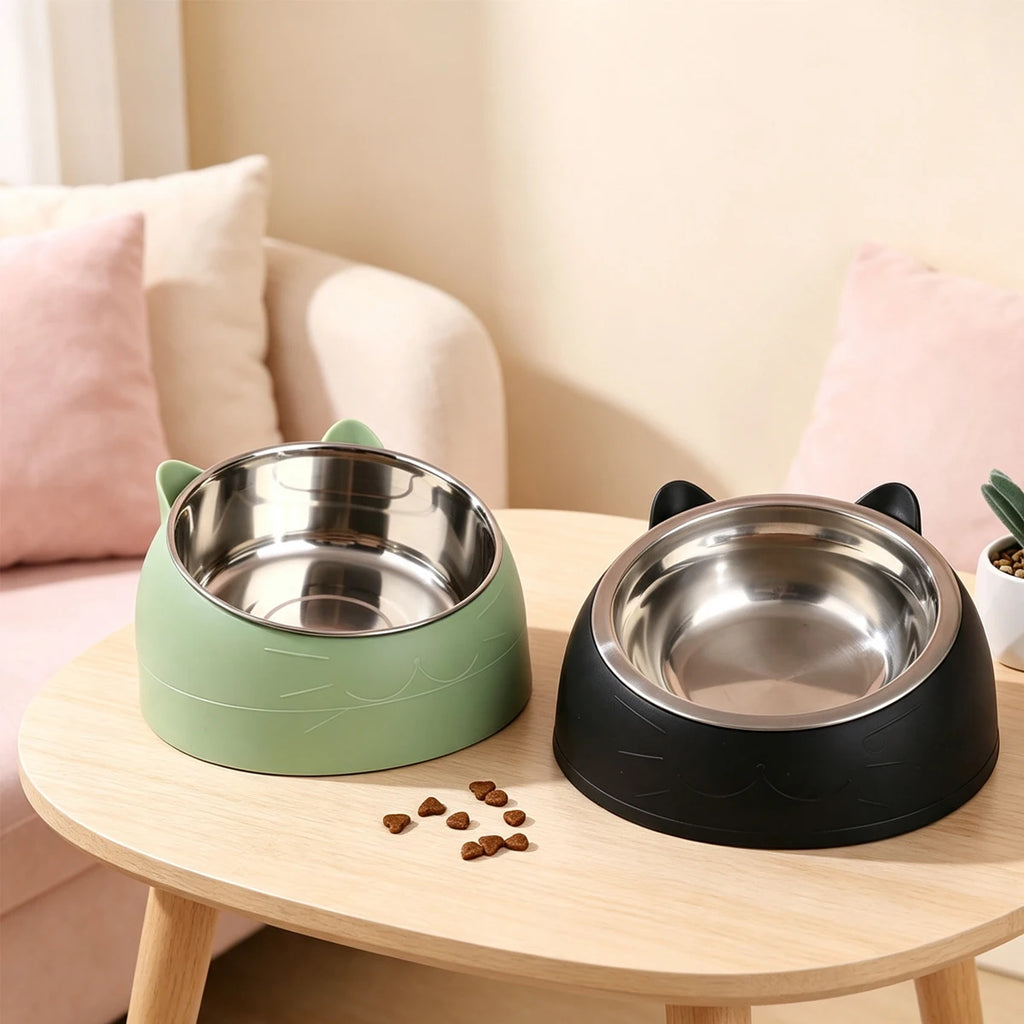Stainless Steel Neck Guard Cat Bowl Pet Food Elevated Accessories Kitten Cats Articles Products Supplies Feeders Drinker Pets