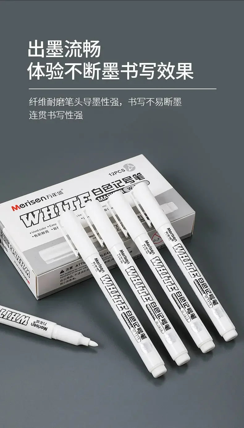 Waterproof White Paint Markers, 2mm Bold Tip White Marker Pens for DIY Graffiti, Student Writing & Drawing Stationery, Multiple
