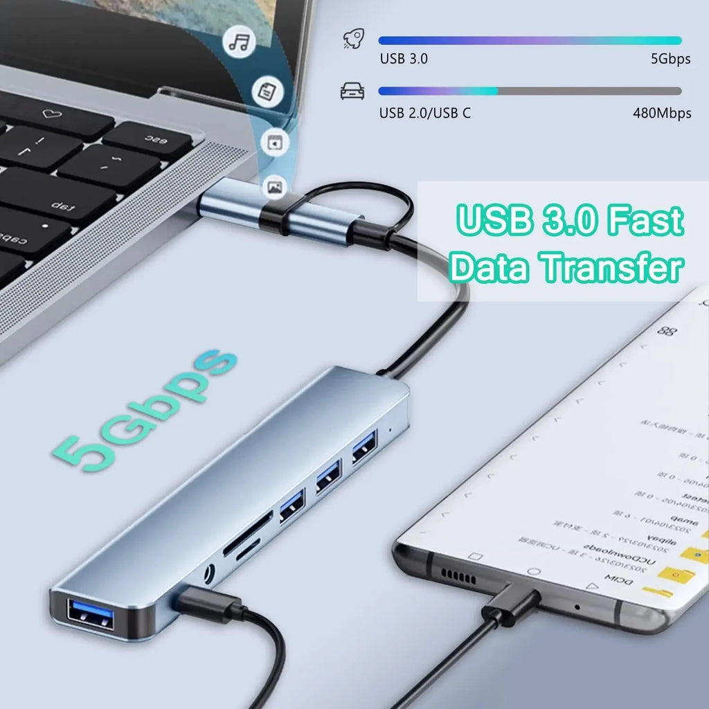4-Port Multi Branch USB 3.0 Hub USB Hub C-Type Docking Station Adapter OTG C-Type Hub Suitable for PC USB 2.0 Huawei Macbook Pro