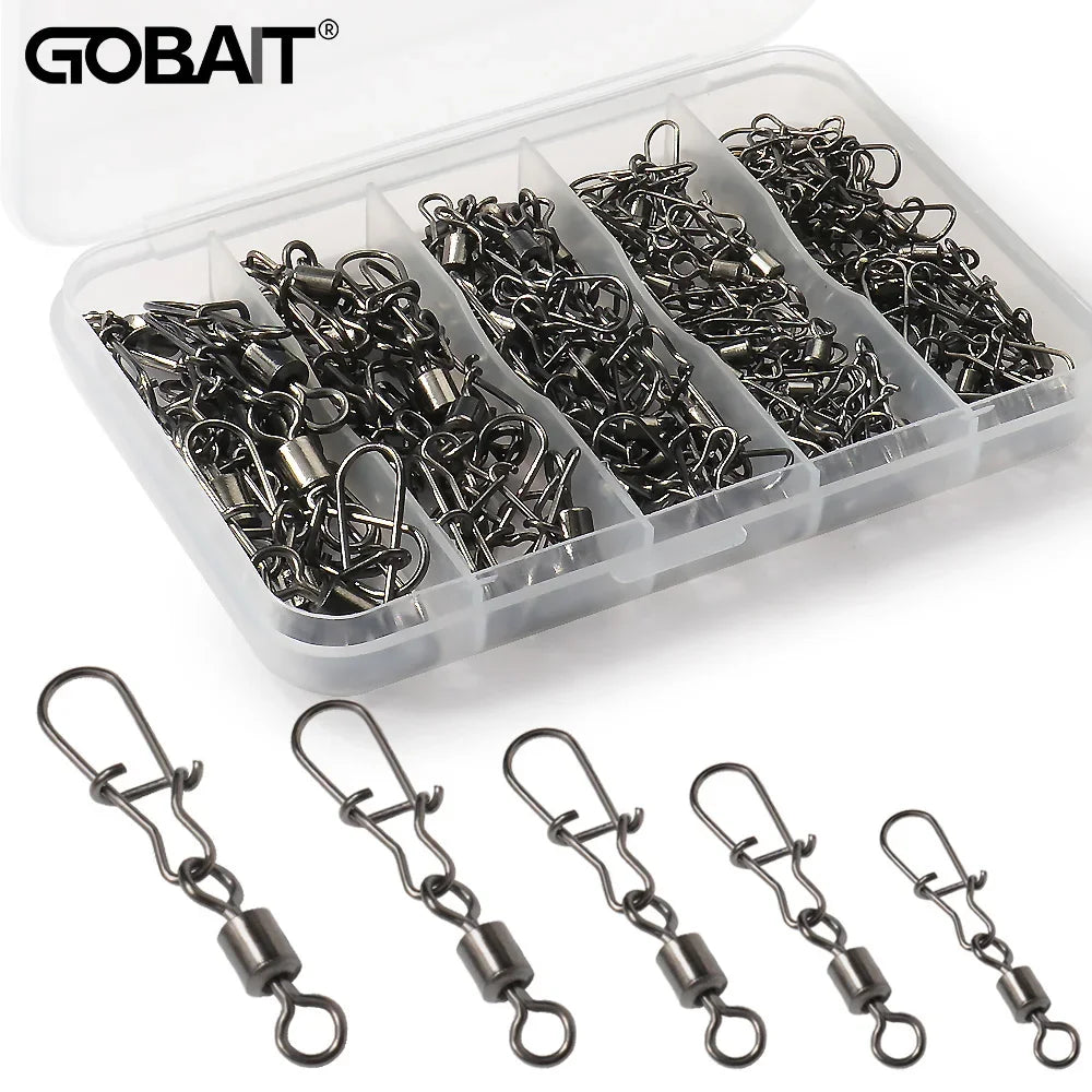 100pcs/box Swivel Snap Connector Pin Rolling Ring Fishing Tackle Buckle Hook Lure Kit Wire Connection 50pcs- 100pcs Bearing Gear