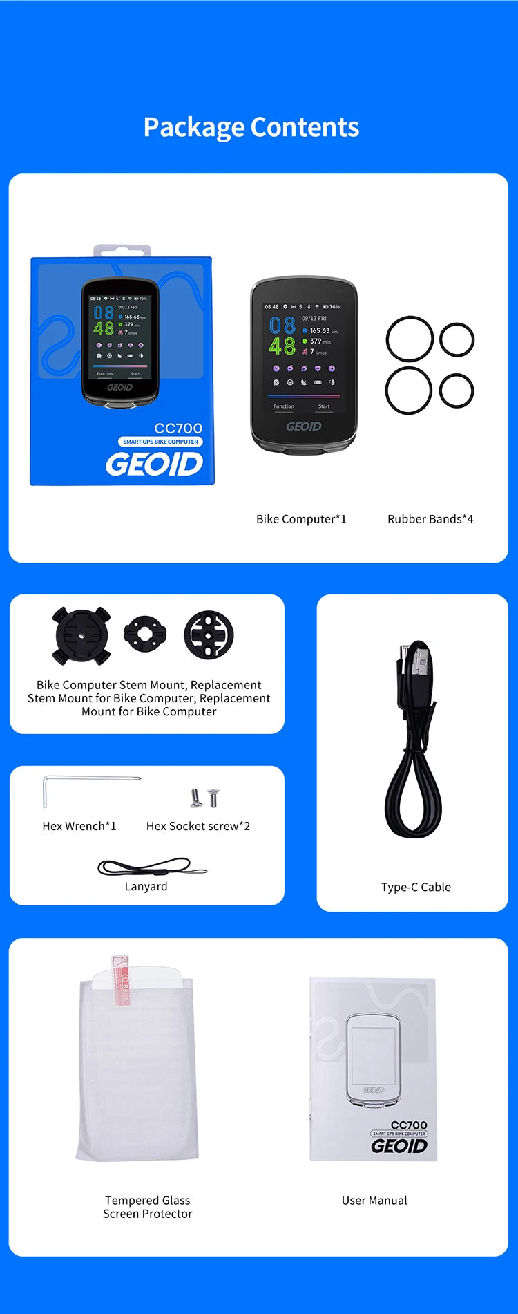 GEOID CC700 GPS Bike Computer 2.8-inch Color Screen Bicycle Speedometer Waterproof Cycling Odometer with Route Navigation WIFI