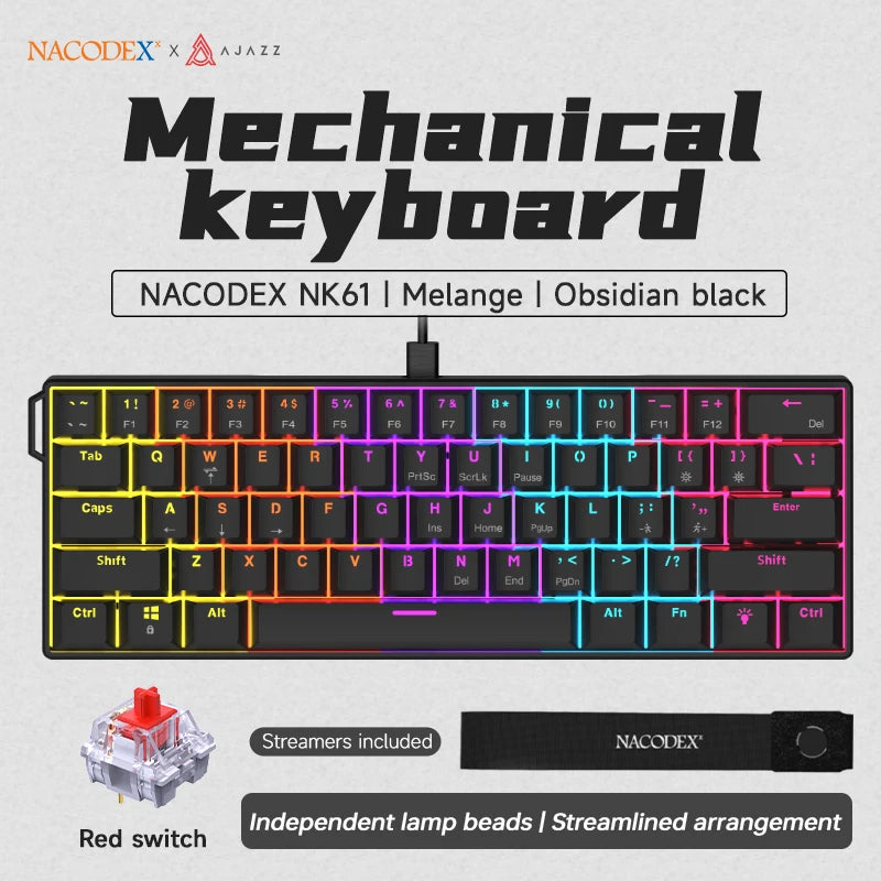 AJAZZ NK61 Wired Mechanical Gaming Keyboard, Supports Full-Key Hot-Swapping, Suitable for Both Office Work and Gaming