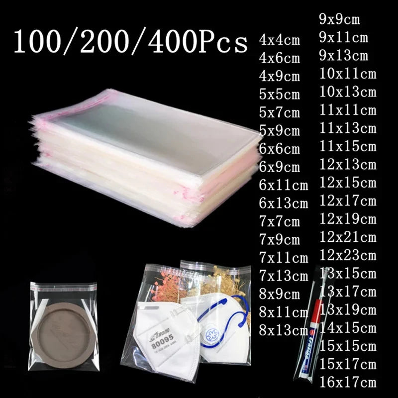 100Pcs Transparent Self-sealing Jewelry Accessories Candy OPP Self-adhesive Bag Packaging Resealable Gift Cookie Packaging Bag
