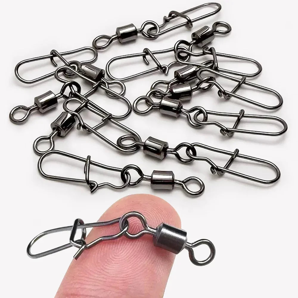 100pcs/box Swivel Snap Connector Pin Rolling Ring Fishing Tackle Buckle Hook Lure Kit Wire Connection 50pcs- 100pcs Bearing Gear