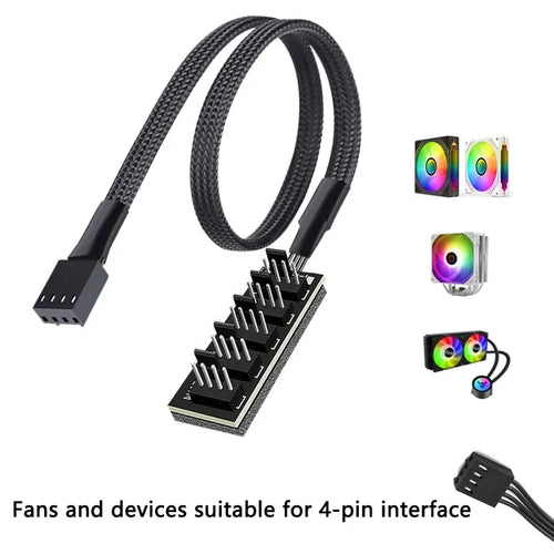 1 to 5 PWM Fan Hub PC CPU Cooling 4PIN Fan Power Cable Hub Adapter Sleeved Case Splitter for Computer Cooler Case Fans