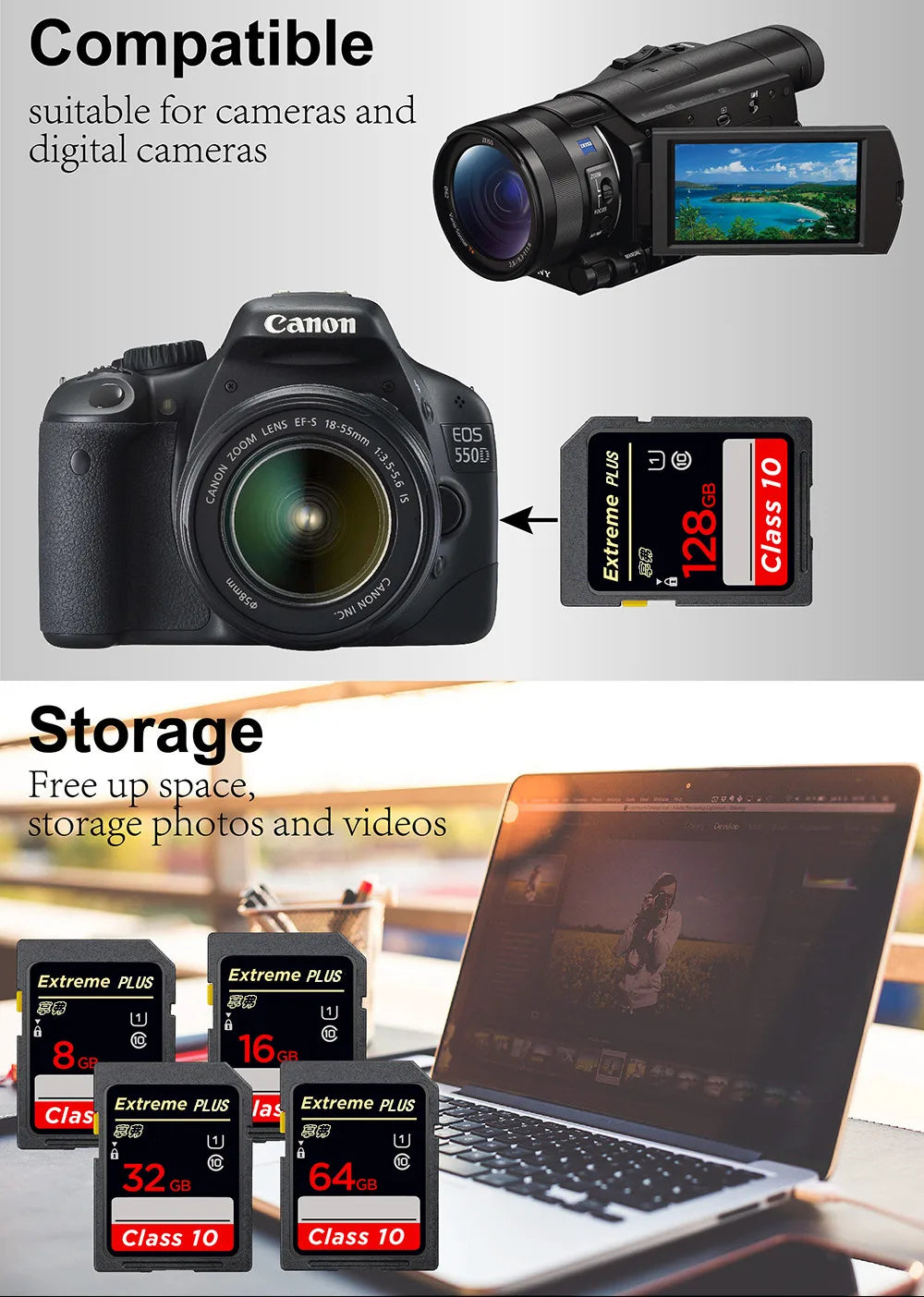 High Speed Class 10 SD Card 8GB 16GB 32GB 64GB 128GB 256GB Carte SD Memory Card SDA1HC SDA1XC Flash USB Stick SD Cards For Camer