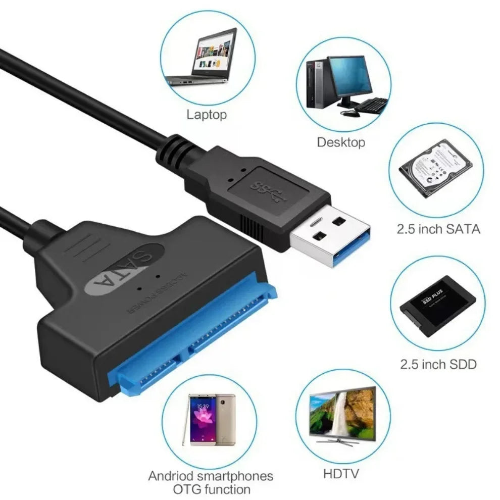 LccKaa SATA To USB 3.0 / 2.0/Type-C Cable for 2.5 Inch External HDD SSD Hard Disk Drive SATA 3 22 Pin Adapter USB SATA Converter