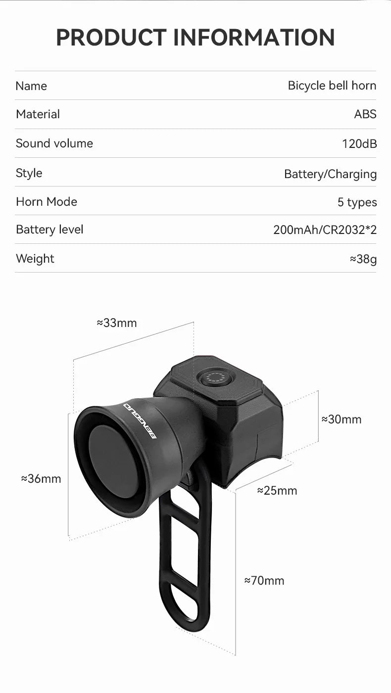 5 Mode Bicycle Electric Horn MTB Super Loud 120db Bell Bike Electronic Horn Scooter Personalized bell Riding Accessories