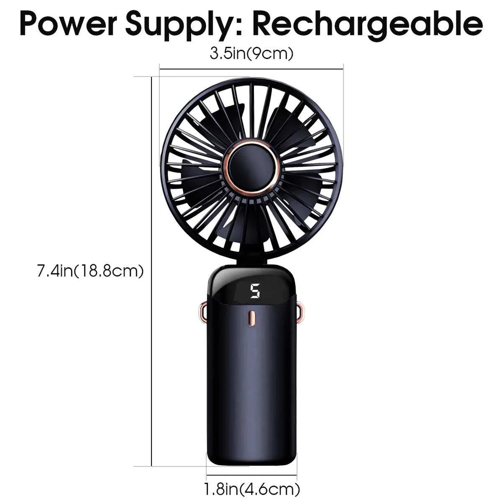 🌬️ Ventilador Portátil Recargable USB Plegable 🔋 5 Velocidades | 📱 Soporte para Celular | 🔢 Pantalla Digital | 🎒 Diseño de Mano y Colgante para el Cuello