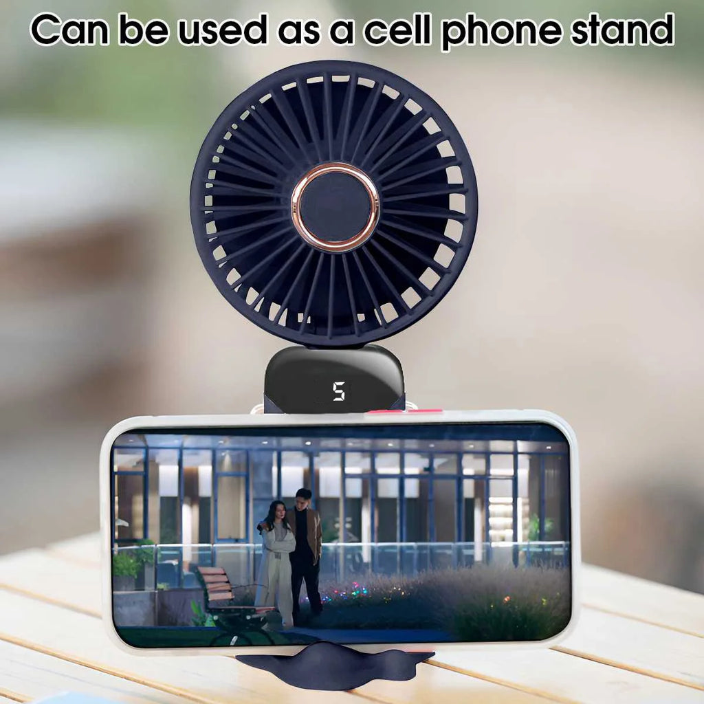 🌬️ Ventilador Portátil Recargable USB Plegable 🔋 5 Velocidades | 📱 Soporte para Celular | 🔢 Pantalla Digital | 🎒 Diseño de Mano y Colgante para el Cuello