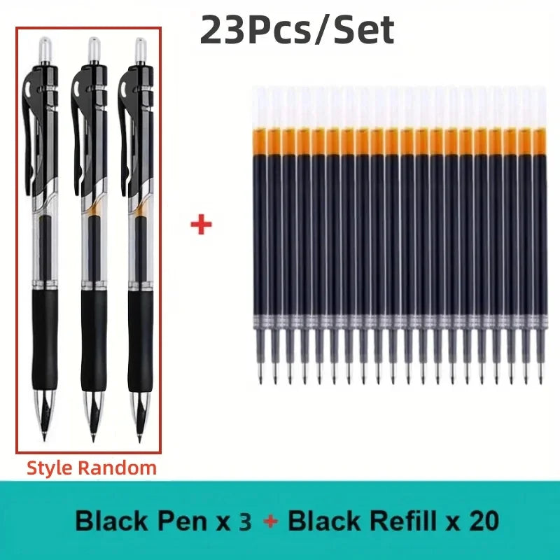 23 Pack Retractable Ballpoint Pen 0.5mm Large Capacity Black Red Blue Ink Replaceable Refills School Office Writing Stationery
