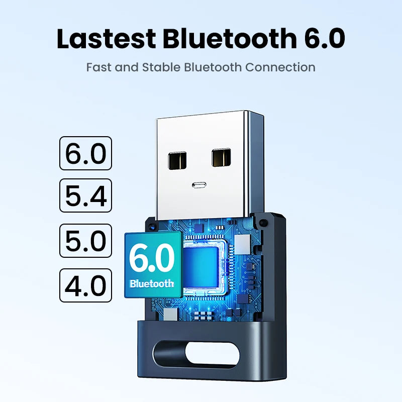 USB Bluetooth Adapter, Bluetooth 6.0 Dongle for PC Windows 11/10/8.1, Receiver & Transmitter for Keyboard/Mouse