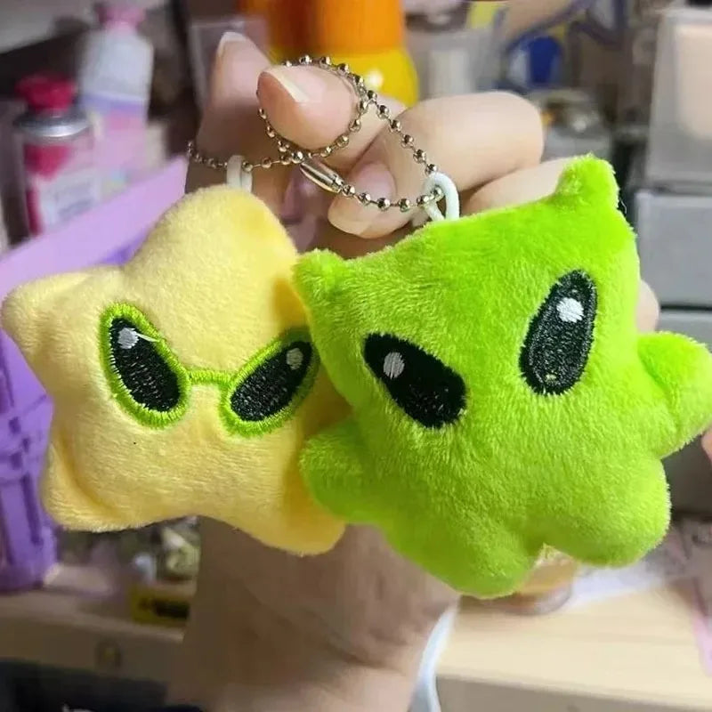 1/2Pcs Cartoon Plush Alien Keychain Cute Handbag Backpack Fluffy Car Phone Strap Accessory Gifts Kawaii Decor Star Doll Keyrings