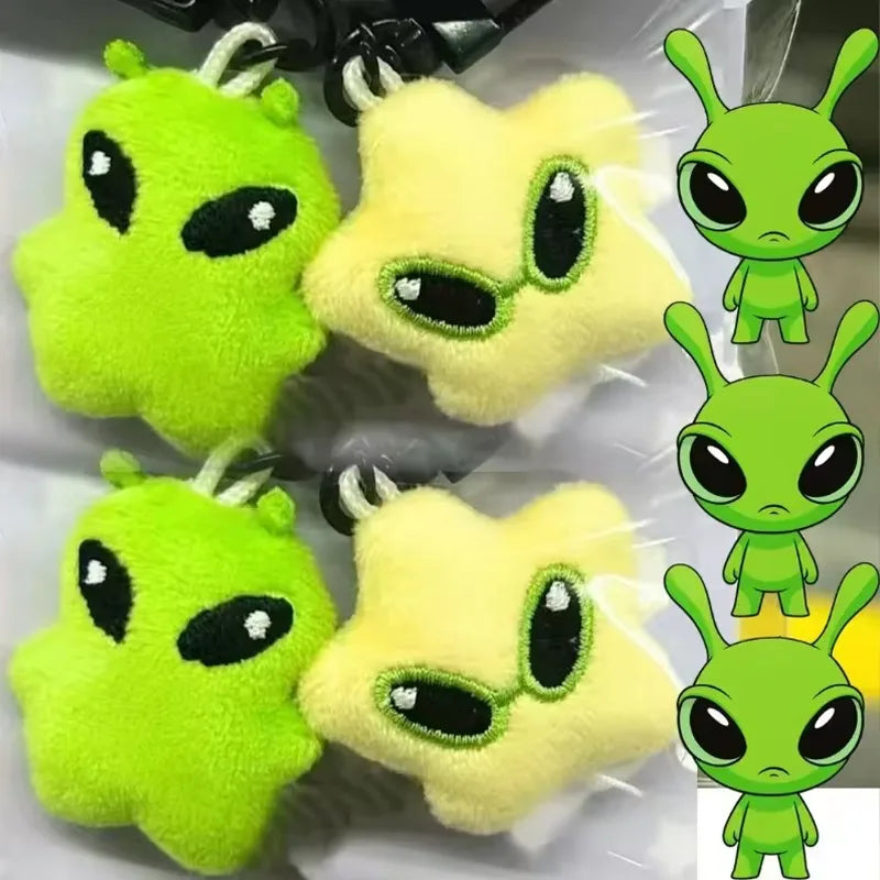 1/2Pcs Cartoon Plush Alien Keychain Cute Handbag Backpack Fluffy Car Phone Strap Accessory Gifts Kawaii Decor Star Doll Keyrings