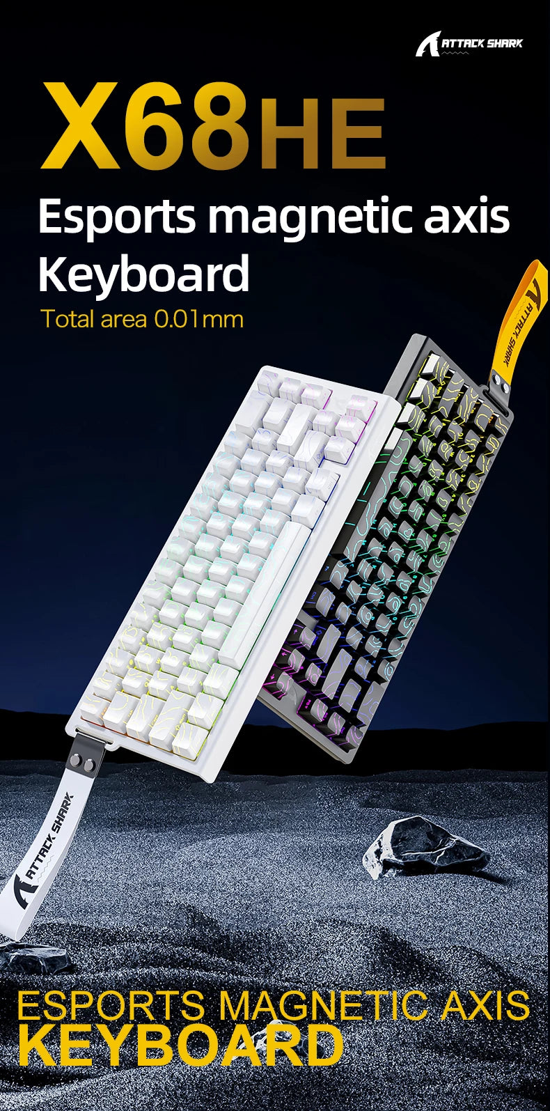 ATTACK SHARK X68HE Mechanical Keyboard Wired 8KHz RGB Backlight 0.01mm Precision 0.125ms Low Latency Magnetic Switch for Windows
