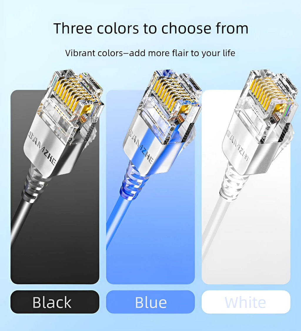 SAMZHE Slim Cat6A RJ45 Internet Cable High Speed 10Gbps 31AWG Pure Copper Wire Core Network LAN Computer Patch Cable For PC