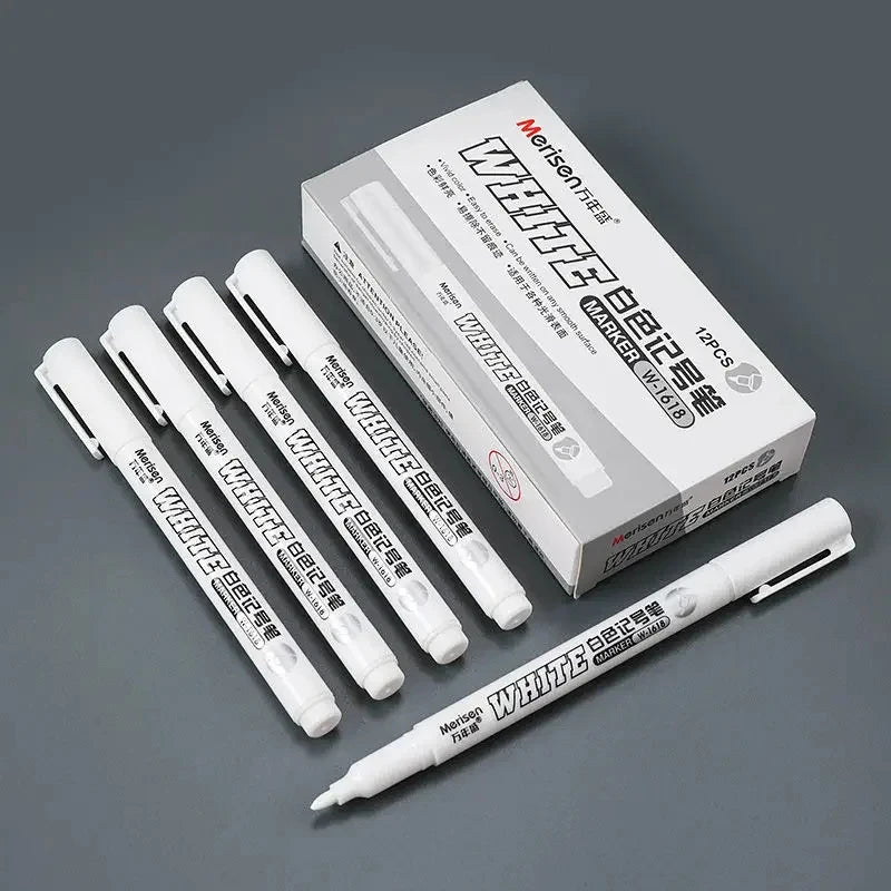 Waterproof White Paint Markers, 2mm Bold Tip White Marker Pens for DIY Graffiti, Student Writing & Drawing Stationery, Multiple