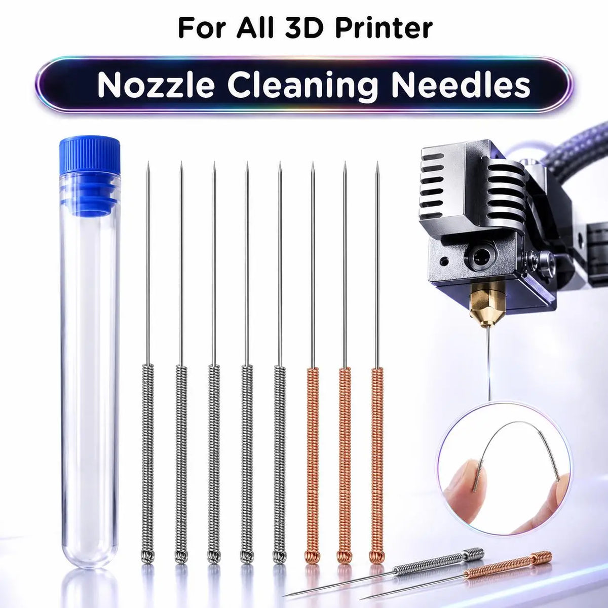 3D Printer Nozzle Cleaning Needles Kit Stainless Steel 0.15-1.0mm Needles Anti-Clog Cleaner Tool For Creality Ender Bambu Lab