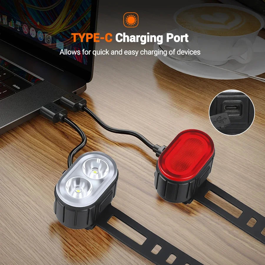 Rechargeable Bicycle Lights Bike Safety Warning Lamp Outdoor Waterproof Cycling Flashlight For Mountain And Road Bikes