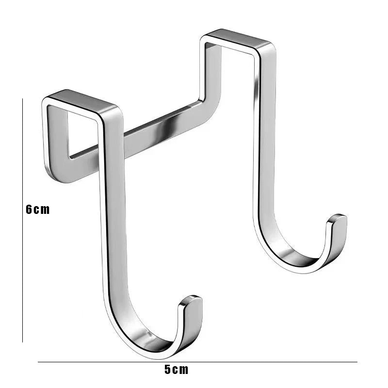 1PC Punch Free S Shape Stainless Steel Door Hook Double Hanger Wall Mount Coat Towel Storage Organizer Hook