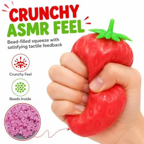 Strawberry Crunchy Squishy Stress Ball Toy Building Block Filling Handmade Crispy Fidget Ball ASMR Sensory Stress Relief Toy